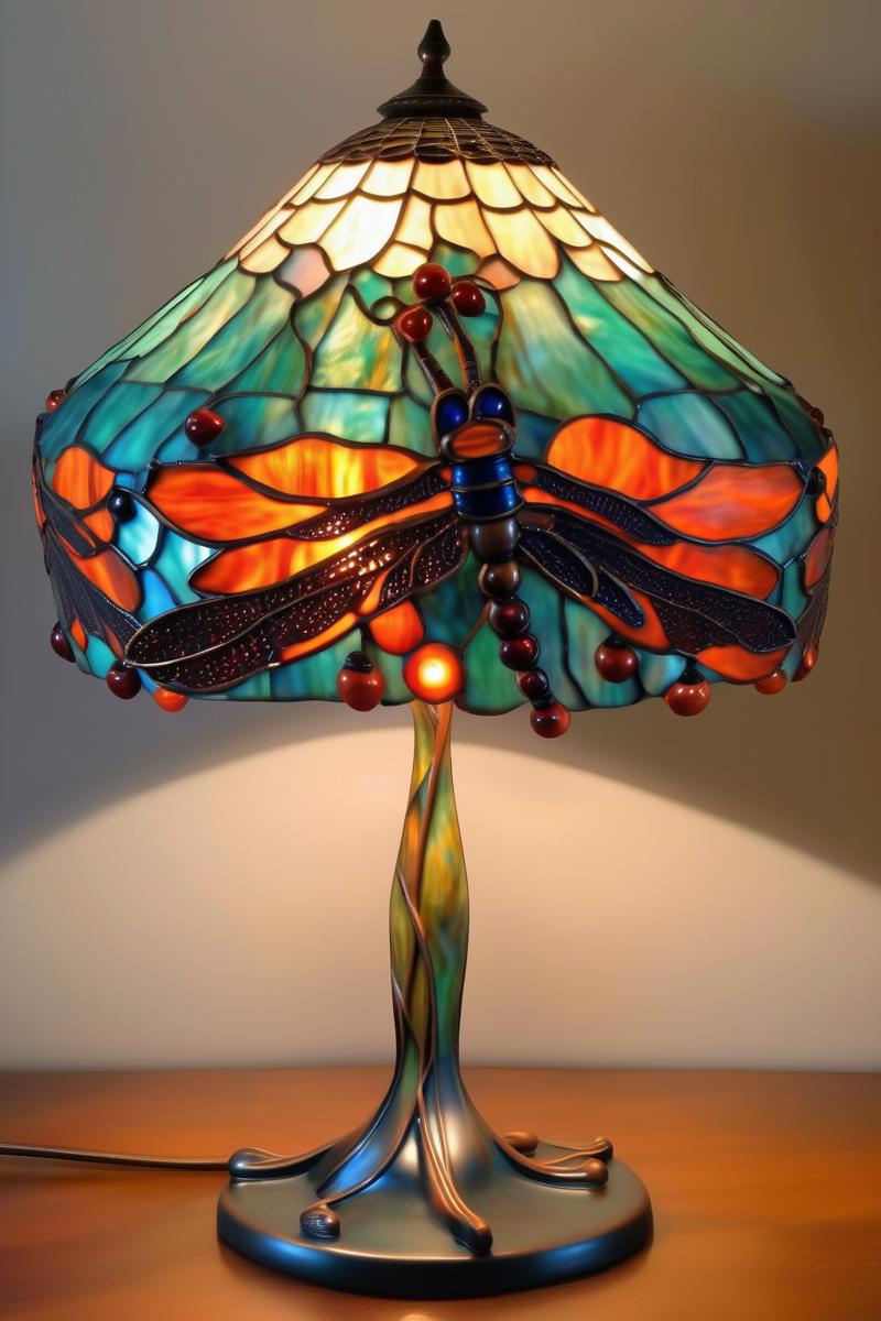 00432-4239245818-_lora_Louis Comfort Tiffany Style_1_Louis Comfort Tiffany Style - stained-glass lamp, dragonfly and berries pattern, in style of.png